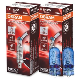 Żarówki H1 OSRAM Night Breaker Laser +150% 12V 55W + żarówki W5W Super White