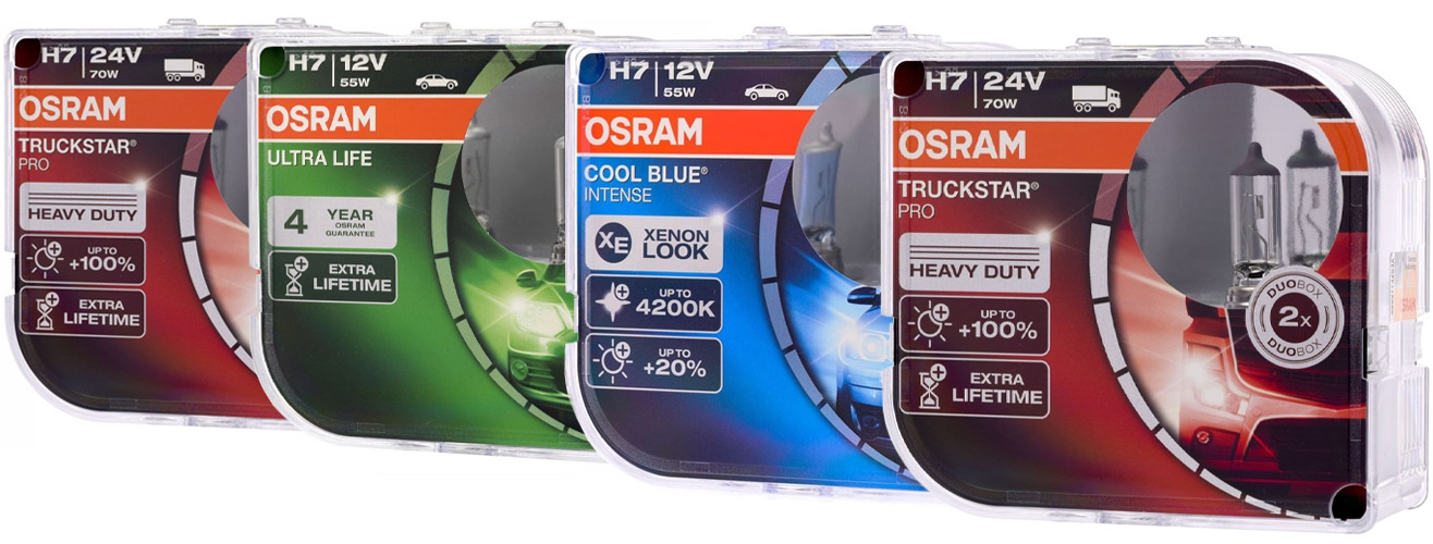 Róźne modele żarówek H7 od Osram