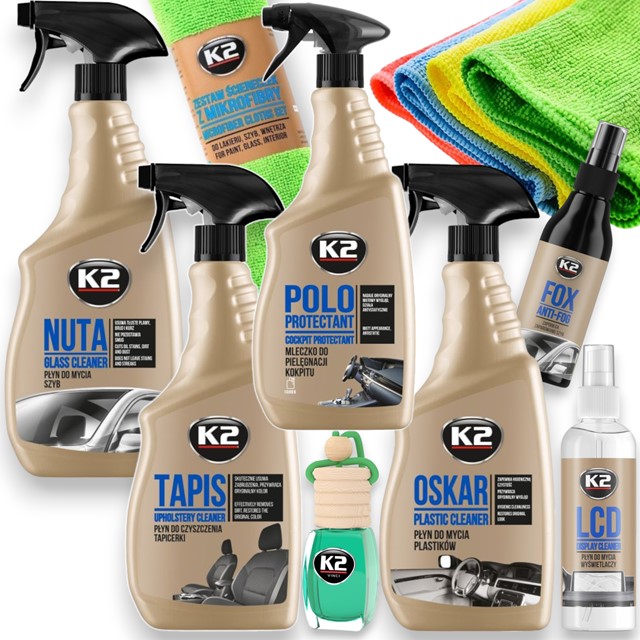 Zestaw kosmetyków samochodowych K2 do czyszczenia wnętrza (8 elementów)