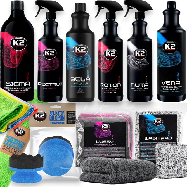 Zestaw kosmetyków samochodowych K2 PRO do mycia karoserii (10 elementów)