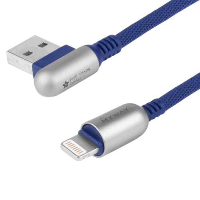 Kabel USB > Lightning do ładowania i synchronizacji, kątowy wtyk, w oplocie z mikrofibry, 120 cm, WAYME