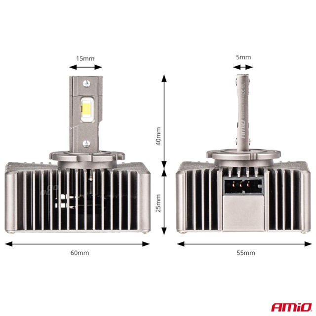 Żarówki LED D5S AMiO XD 70W (CANBUS, 6500K, łatwy montaż Plug & Play) + żarówki LED W5W