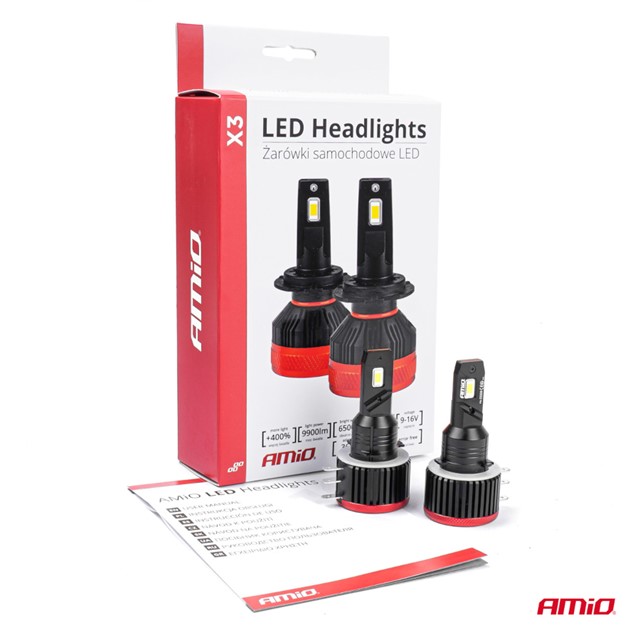Żarówki LED H15 AMIO X3 12V 90W (6500K, 9900lm, Canbus)
