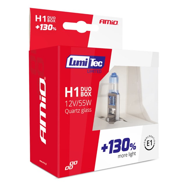 Żarówki H1 AMIO LumiTec Limited +130% 12V 55W (4300K)