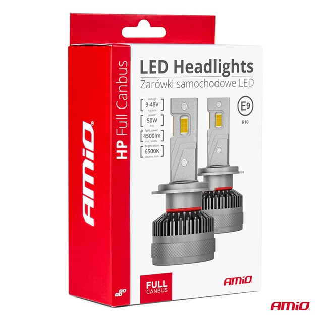 Żarówki LED H10 / HIR1 / HB3 AMiO HP Full Canbus 12V 24V 50W (6500K, 4500lm)