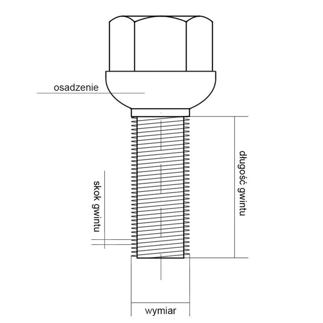 Śruby do kół i felg M14x1,5x40, duża kula, R14, klucz 19, duży kołnierz, do busów VW etc., 20 sztuk