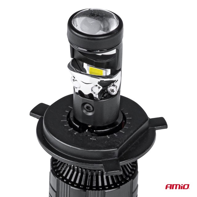 Żarówki LED H4 AMIO PL Lens 12/24V 60W (6000K, 3800lm, canbus, soczewka) + żarówki LED W5W