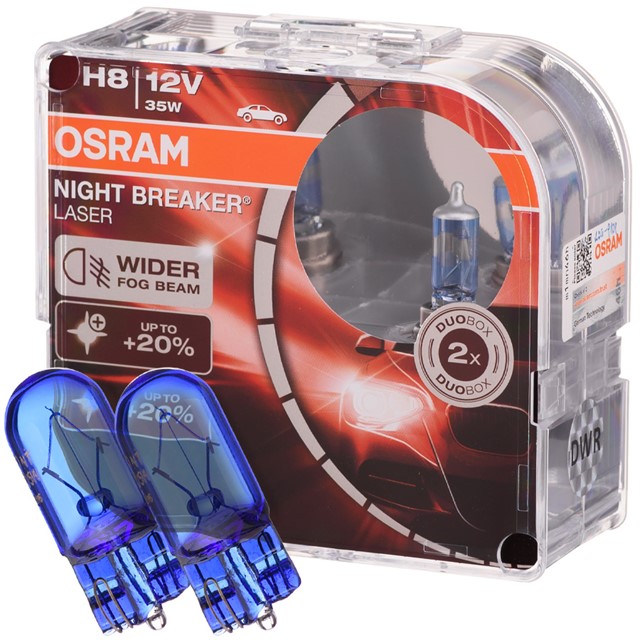 Żarówki H8 OSRAM Night Breaker Laser Next Generation 12V 35W + żarówki W5W Super White