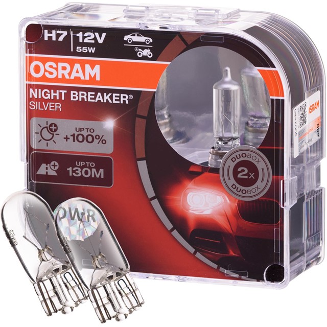 Żarówki H7 OSRAM Night Breaker Silver 12V 55W + żarówki W5W
