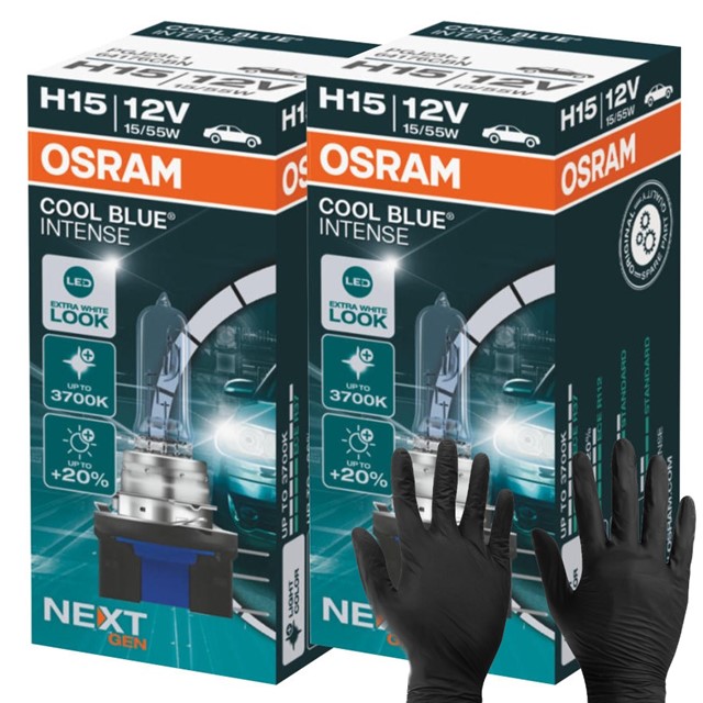 Żarówki H15 OSRAM Cool Blue Intense Next Gen 12V 15/55W (3700K) + Rękawiczki nitrylowe