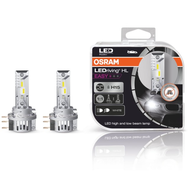 Żarówki LED H15 OSRAM LEDriving HL EASY 12V 17/4W (6500K) + żarówki LED W5W