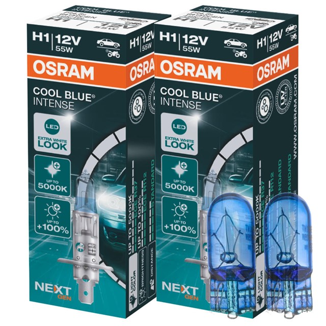 Żarówki H1 OSRAM Cool Blue Intense Next Gen 12V 55W (5000K) + żarówki W5W Super White