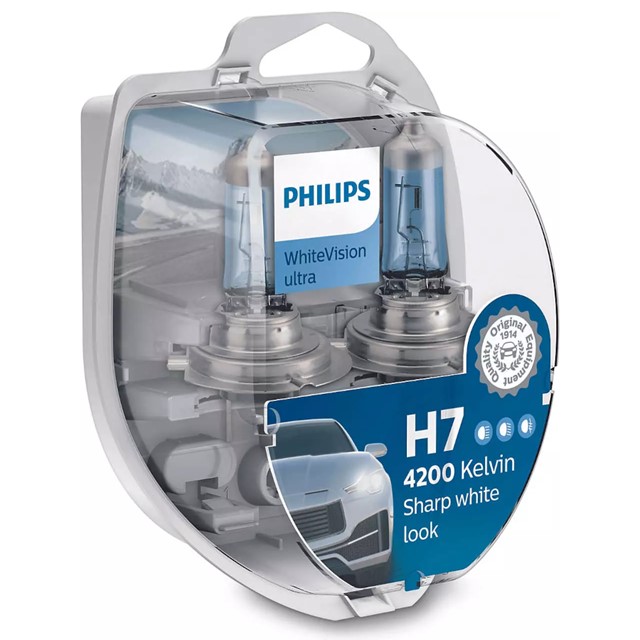 Żarówki H7 PHILIPS WhiteVision ultra +60% 12V 55W (4200K) + żarówki W5W