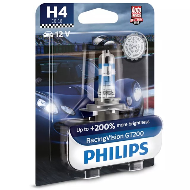 Żarówka H4 PHILIPS RacingVision GT200 12V 60/55W (o 200% jaśniejsze światło)