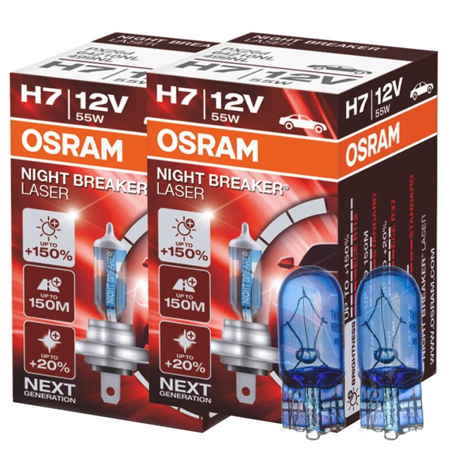 Żarówki H7 OSRAM Night Breaker Laser +150% 12V 55W + żarówki W5W Super  White - sklep