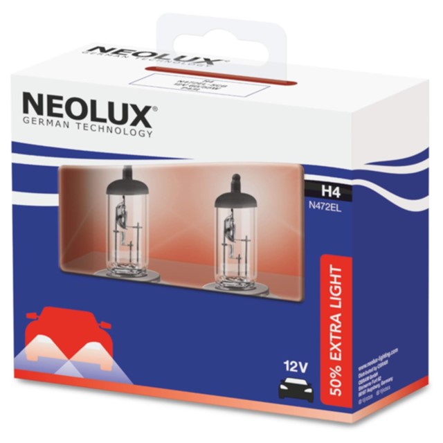 Żarówki H4 NEOLUX 50% Extra Light 12V 60/55W (50% więcej światła, homologacja ECE)