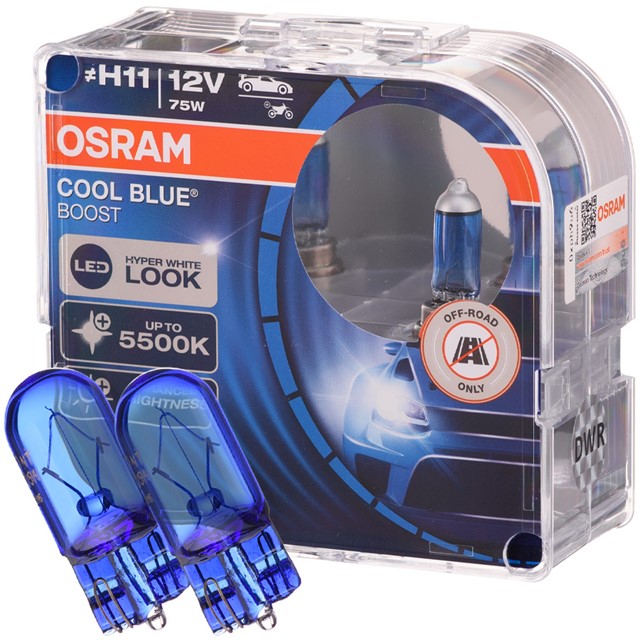 Żarówki H11 OSRAM Cool Blue Boost 12V 75W (5500K) + żarówki W5W Super White