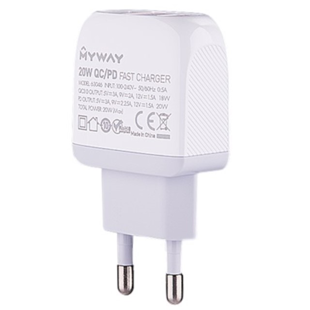 Ładowarka sieciowa MYWAY 20W USB-C PD + QC3.0