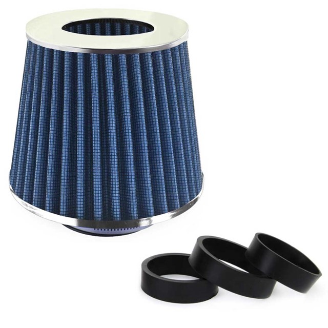 Stożkowy filtr powietrza AMIO (stożek, zaimpregnowany, niebieski, 3 adaptery)