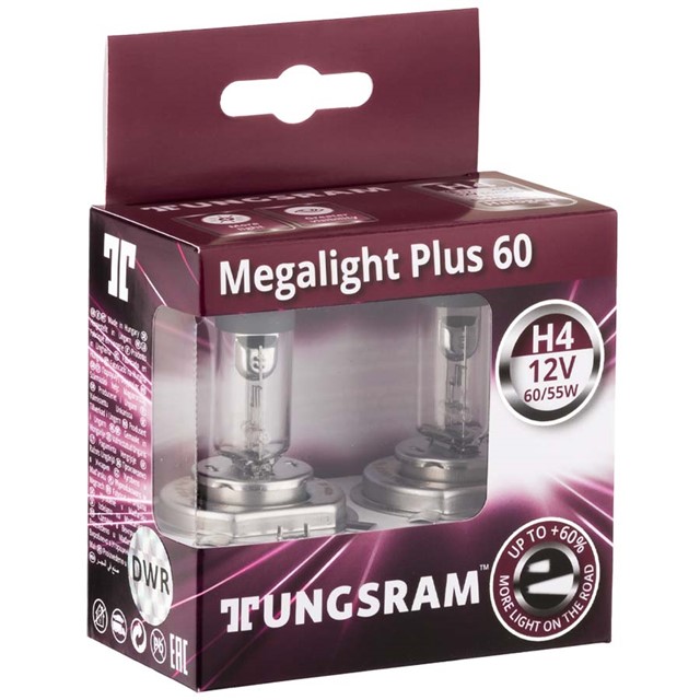 Żarówki H4 TUNGSRAM Megalight Plus +60% 12V 60/55W + LED W5W