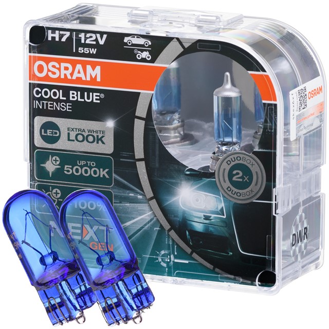 Żarówki H7 OSRAM Cool Blue Intense Next Gen 12V 55W (5000K) + żarówki W5W Super White