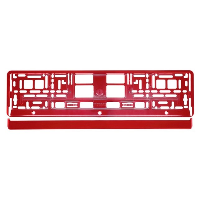 Metalizowane czerwone ramki do tablic rejestracyjnych, do jednorzędowych tablic rejestracyjnych, zestaw 2 sztuk + wkręty mocujące
