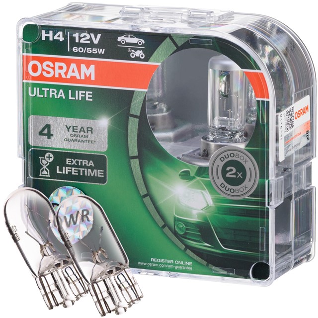 Żarówki H4 OSRAM Ultra Life 12V 60/55W + żarówki W5W