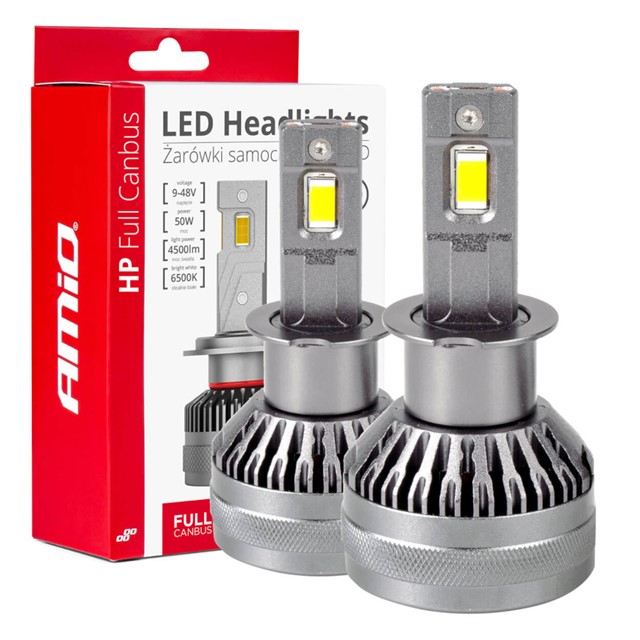 Żarówki LED H3 AMiO HP Full Canbus 12V 24V 50W (6500K, 4500lm)