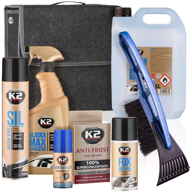 Zestaw zimowych kosmetyków K2 do pielęgnacji samochodu + szczotko-skrobaczka + kuferek #11