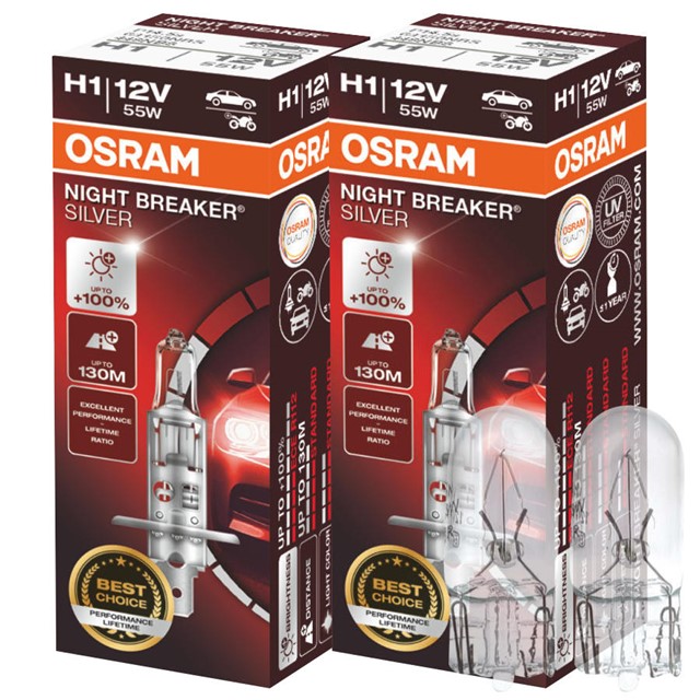 Żarówki H1 OSRAM Night Breaker Silver 12V 55W + żarówki W5W