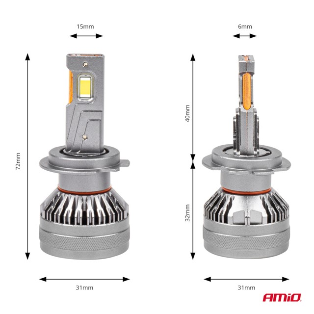 Żarówki LED H7 / H18 AMiO HP Full Canbus 12V 24V 50W (6500K, 4500lm)