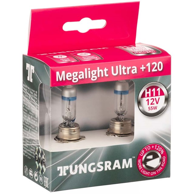 Żarówki H11 TUNGSRAM Megalight Ultra +120% 12V 55W + LED W5W