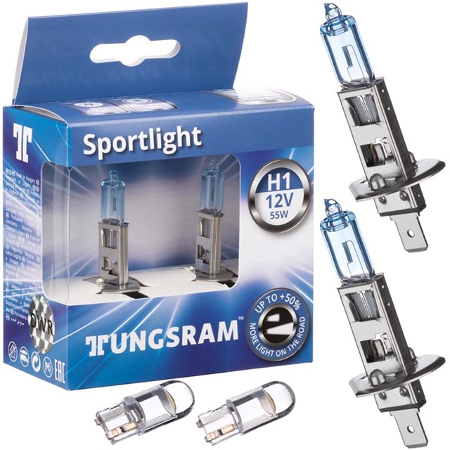 Żarówki H1 TUNGSRAM Sportlight +50% 12V 55W (3800K) + LED W5W