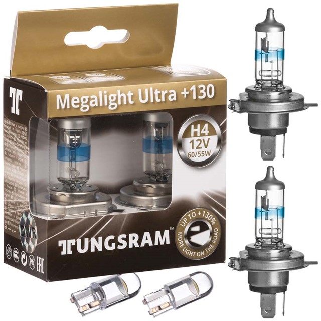 Żarówki H4 TUNGSRAM Megalight Ultra +130% 12V 60/55W + LED W5W
