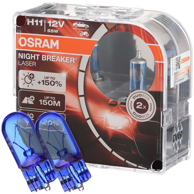 Żarówki H11 OSRAM Night Breaker Laser Next Generation 12V 55W + żarówki W5W Super White