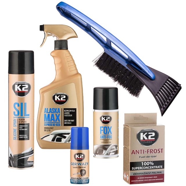 Zestaw zimowych kosmetyków K2 do pielęgnacji samochodu + szczotko-skrobaczka + kuferek #11