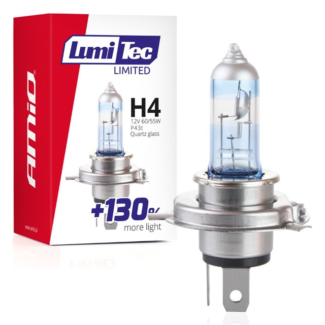 Żarówki H4 AMIO LumiTec Limited +130% 12V 60/55W (4300K)