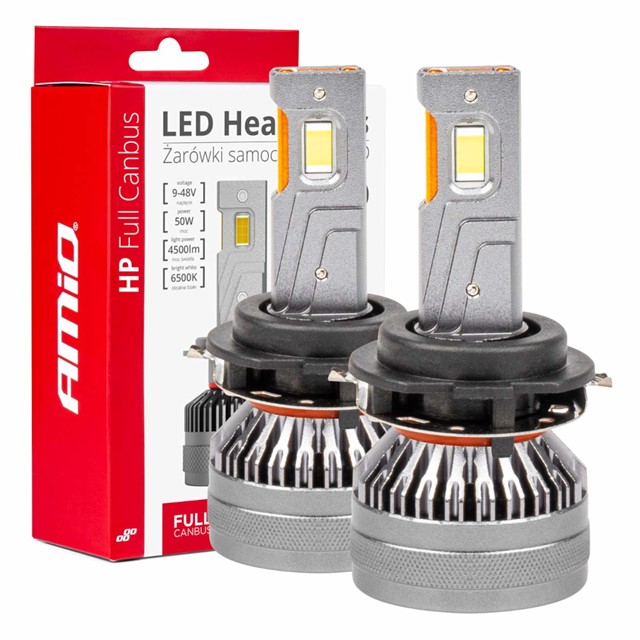 Żarówki LED H7-6 AMiO HP Full Canbus 12V 24V 50W (6500K, 4500lm)