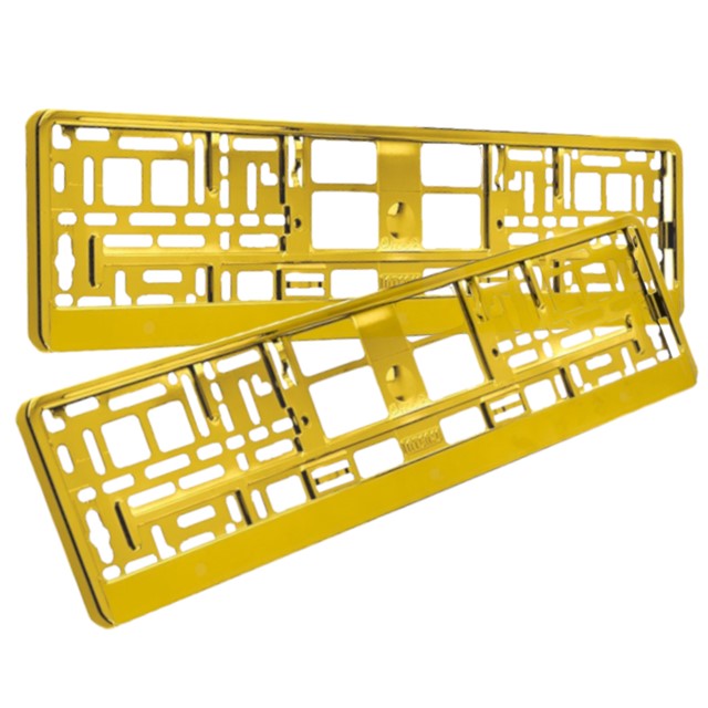Metalizowane złote ramki pod tablice rejestracyjne, do jednorzędowych tablic rejestracyjnych, zestaw 2 sztuk