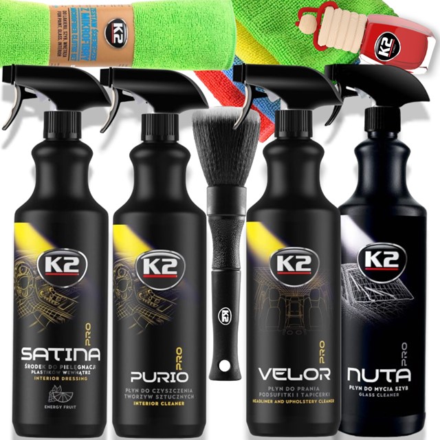 Zestaw kosmetyków samochodowych K2 PRO do czyszczenia wnętrza (7 elementów)
