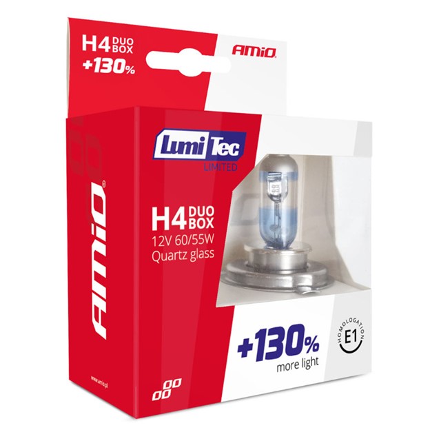 Żarówki H4 AMIO LumiTec Limited +130% 12V 60/55W (4300K)