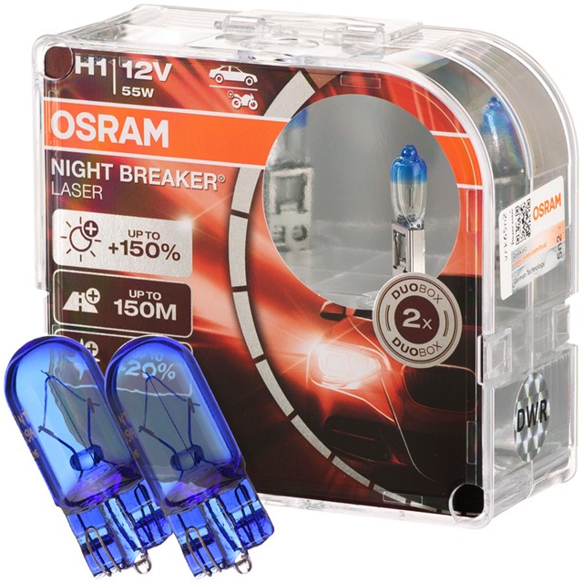 Żarówki H1 OSRAM Night Breaker Laser Next Generation 12V 55W + żarówki W5W Super White