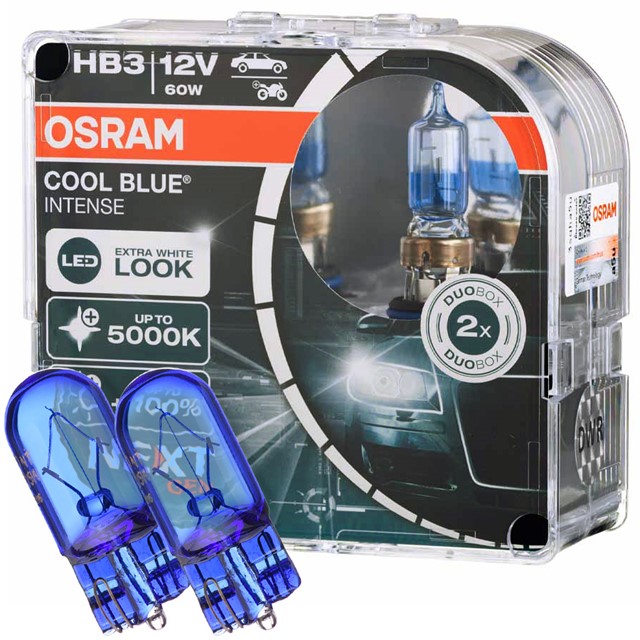 Żarówki HB3 OSRAM Cool Blue Intense Next Gen 12V 60W (5000K) + żarówki W5W Super White