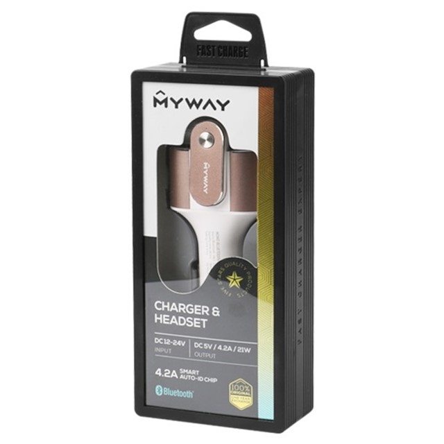 Ładowarka MYWAY 12/24V 2x USB 4.2A Auto ID + słuchawka Bluetooth na magnesie