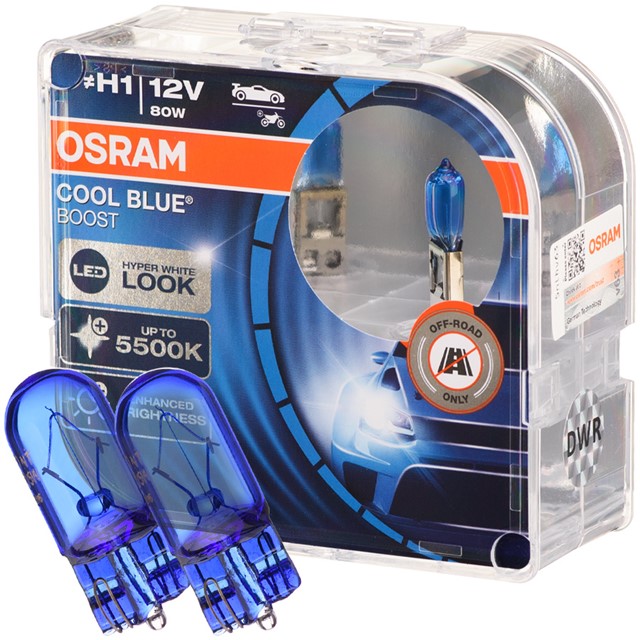 Żarówki H1 OSRAM Cool Blue Boost 12V 80W (5500K) + żarówki W5W Super White
