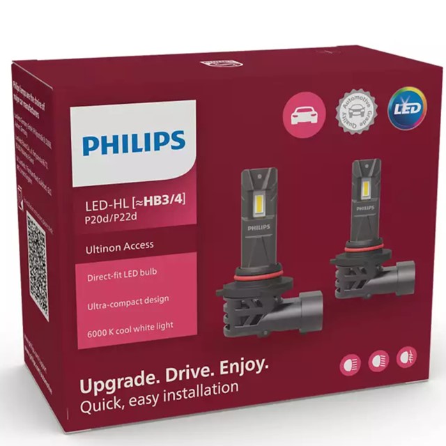 Żarówki LED HB3 / HB4 PHILIPS Ultinon Access 2500 12V 20W (LED-HL, 6000K, łatwy montaż) + żarówki LED W5W