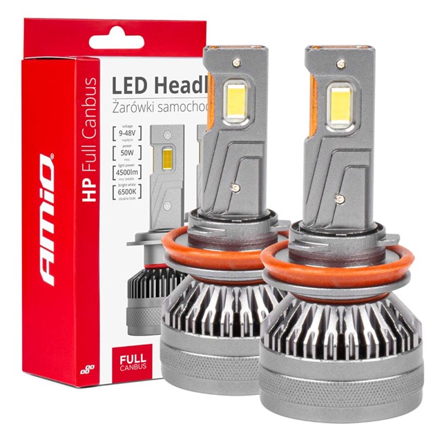 Żarówki LED H8 / H9 / H11 AMiO HP Full Canbus 12V 24V 50W (6500K, 4500lm)