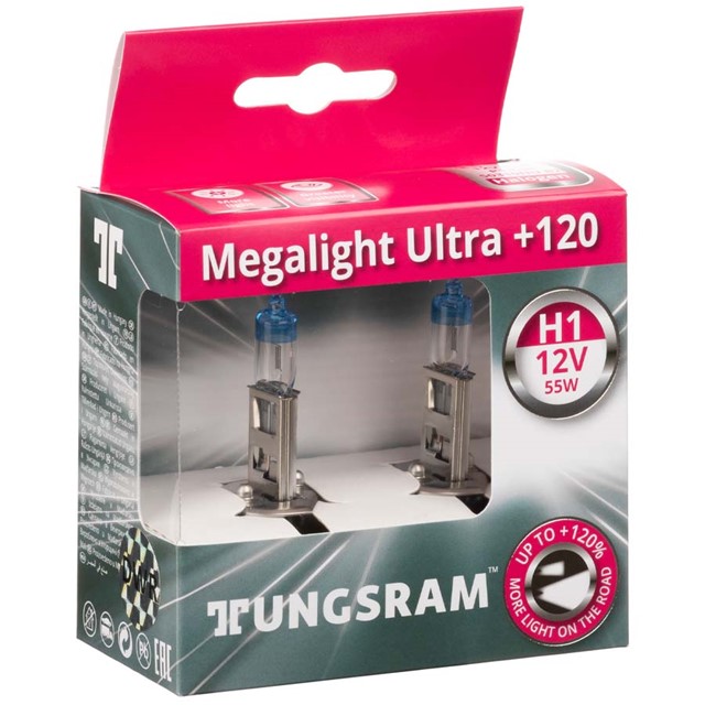 Żarówki H1 TUNGSRAM Megalight Ultra +120% 12V 55W + LED W5W