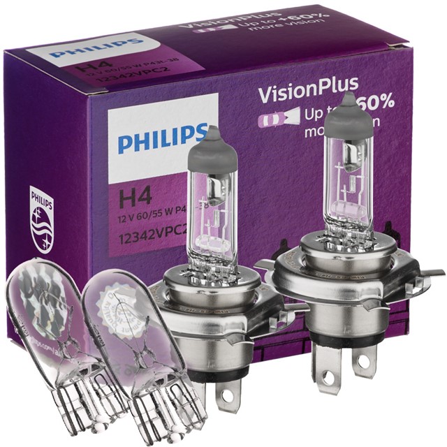 Żarówki H4 PHILIPS VisionPlus +60% 12V 60/55W + żarówki W5W