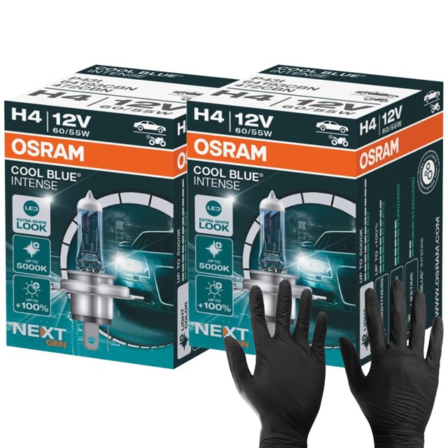 Żarówki H4 OSRAM Cool Blue Intense Next Gen 12V 60/55W (5000K) + Rękawiczki nitrylowe